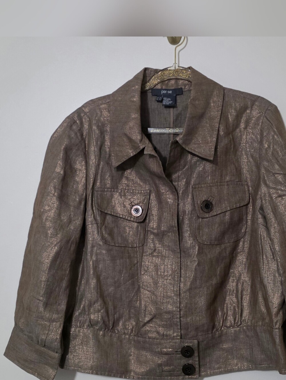 Vintage Per Se Linen Metallic Jacket Y2K Whimsigoth Streetwear Boho Grunge Sz 12